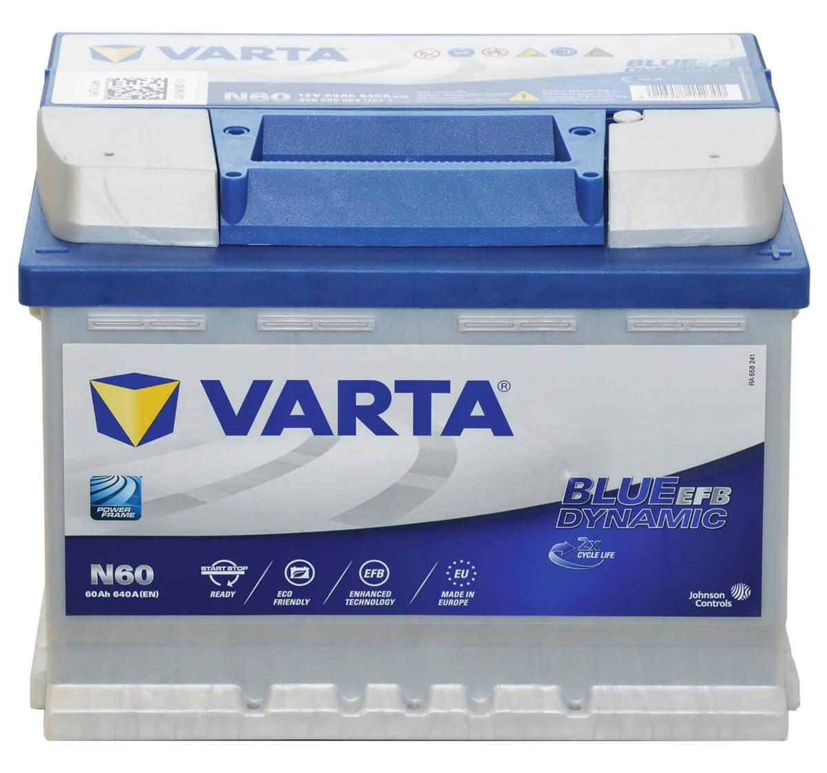 Varta Blue Dynamic EFB N60, 60 Ah 640 A, kompatible mit PKW