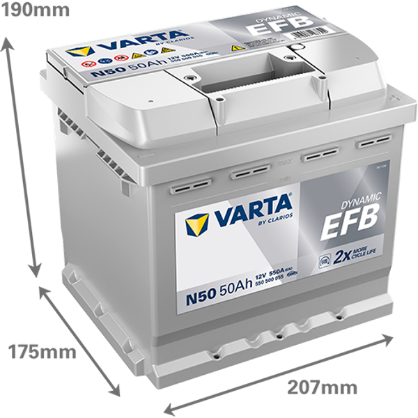 Varta Dynamic EFB N50 12 V 50 Ah 550 A Start-Stopp Autobatterie