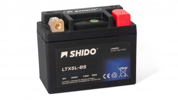 Shido Lithium Motorradbatterie LTX5L-BS Hurricane Carparts Shop